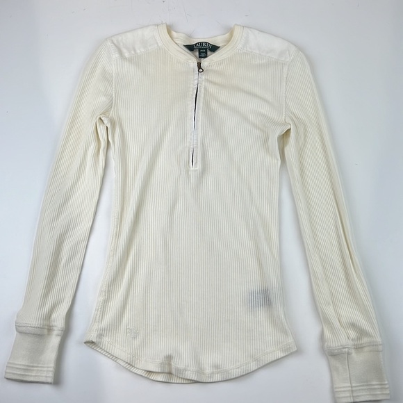 Petite  Lauren Ralph Lauren White Ribbed Top with 1/4 Zipper - Picture 6 of 14